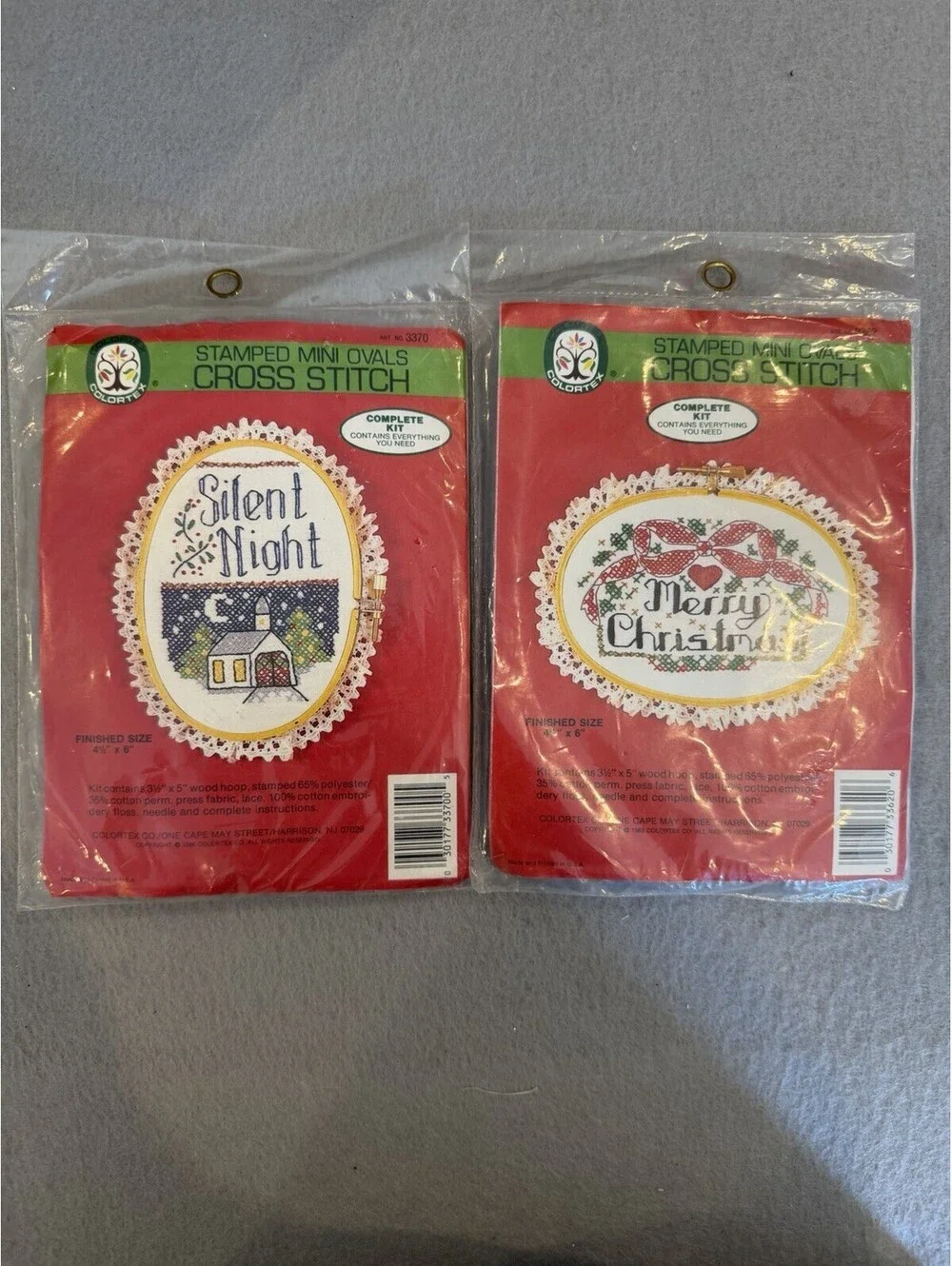 Vtg 1988 Colortex Stamped Mini Oval Cross Stitch Christmas Theme Set Of 2 New